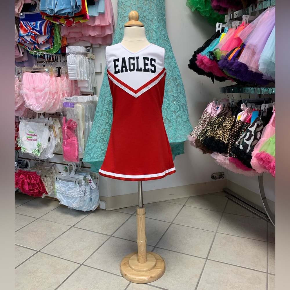 Kids Size 3 Thru 12 Red White & Black Eagles Cheerleading 1 Pc Uniform Dress NWT